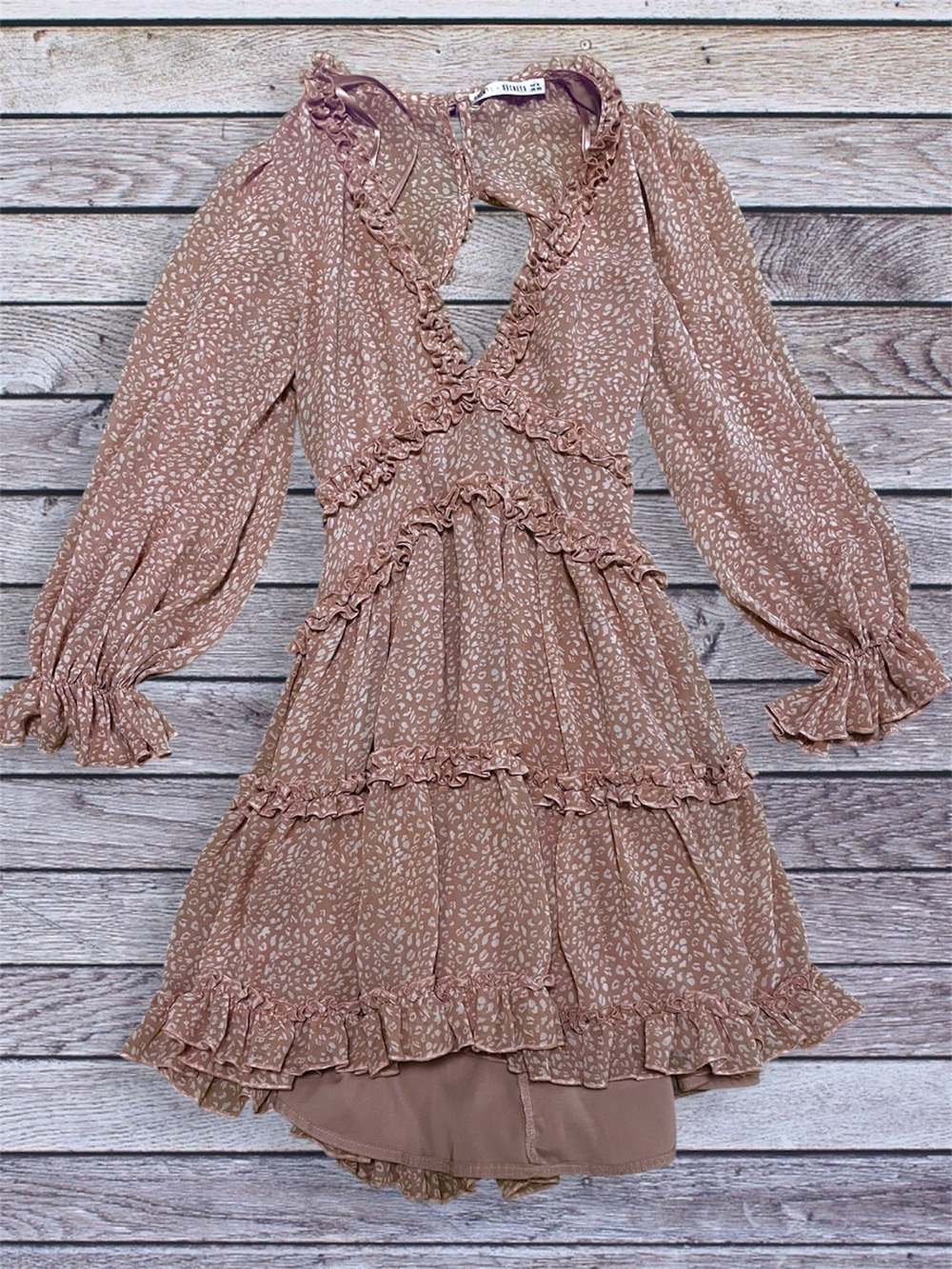 Saints & Secrets Blush Pink Ruffle Tiered Long-Sleeve Dress xs